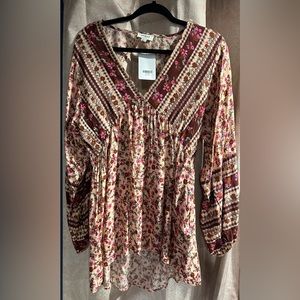 Bungee high low floral boho baby doll blouse, med